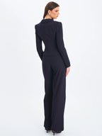 Quinne Navy Striped Single Breasted Peplum Blazer