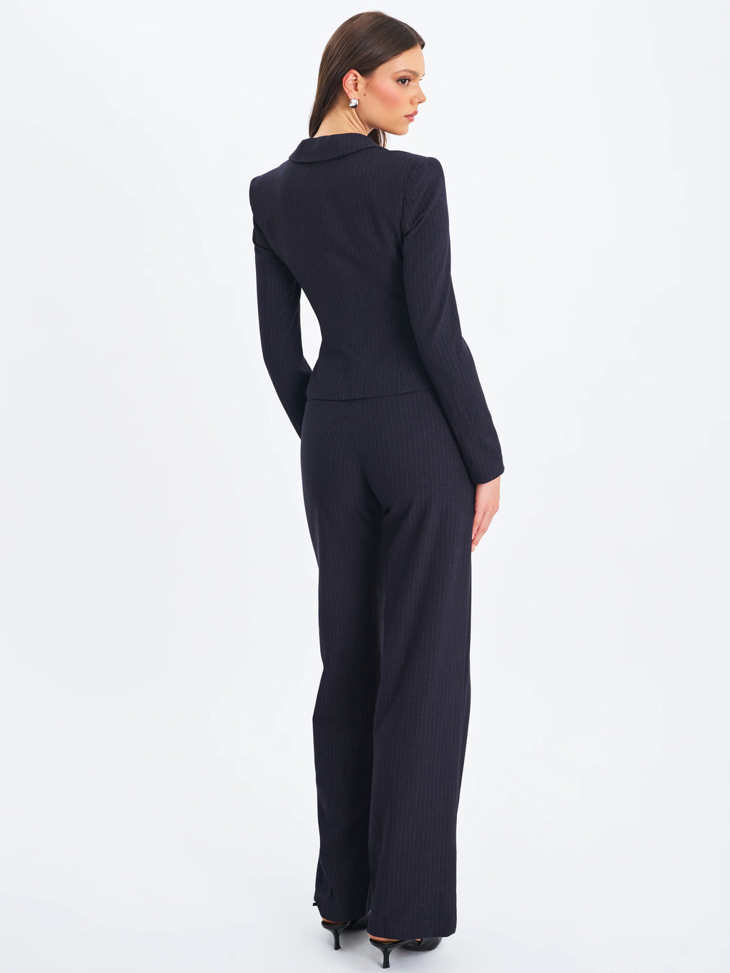 Quinnie Navy Striped High Waisted Straight Leg Pants
