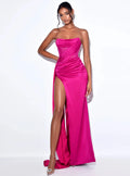 Holly Fuchsia Crystallized Corset High Slit Satin Gown Archive Sale