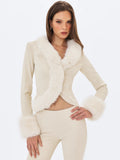 Adrian Cream Soft Leather Fur Trimmed Top