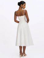 Vicenta White Cotton Poplin Ruched Midi Dress