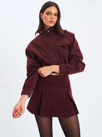 Faryn Mahogany Vegan Suede Pleated A Line Mini Skirt