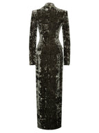 Willow Green Glossy Velvet High Slit Blazer Gown Archive Sale