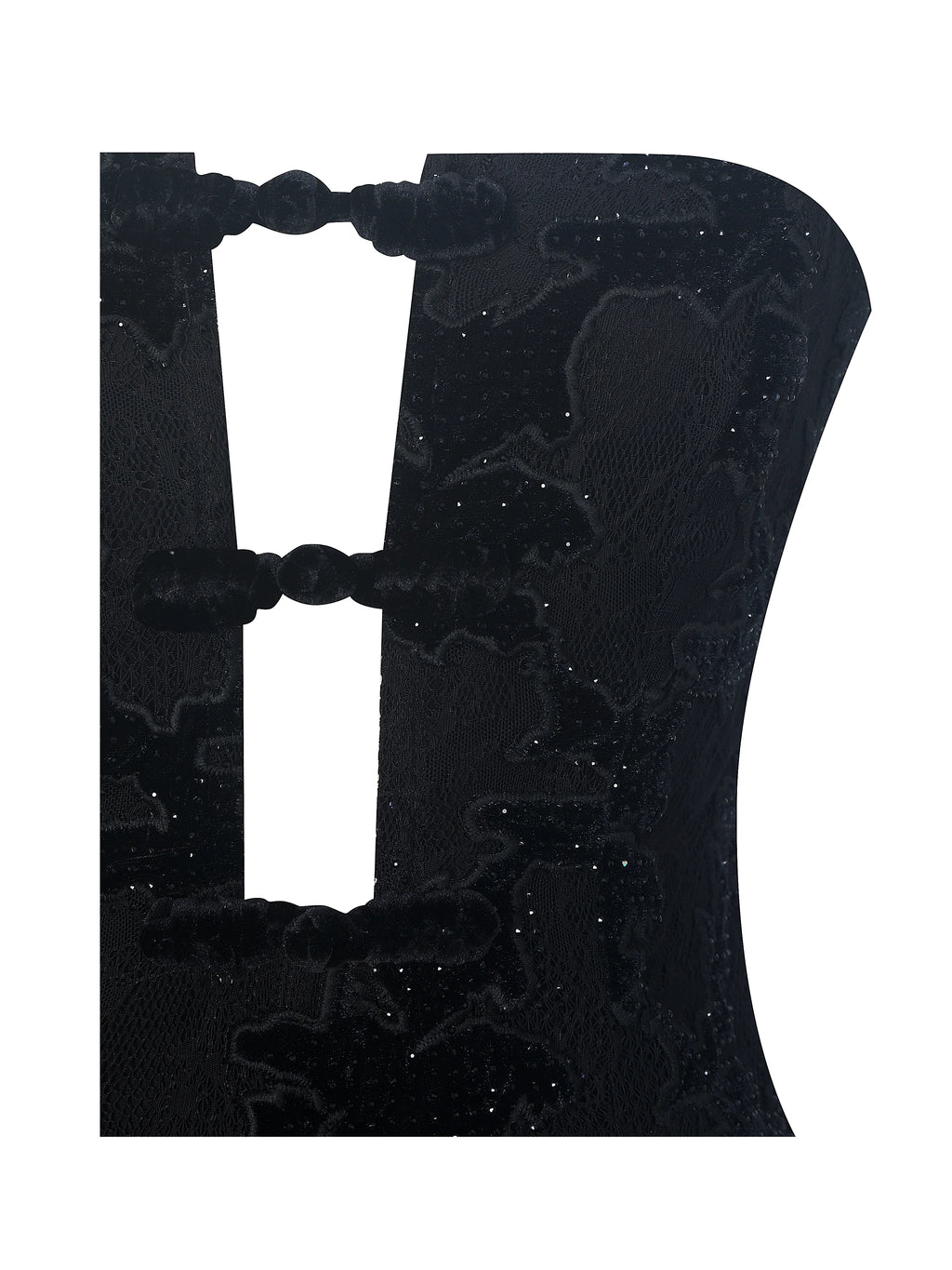Yoseline Black Velvet Lace Cutout Asymmetrical Satin Midi Dress