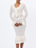 Urva Ivory Crochet Ruffle Front Button Top