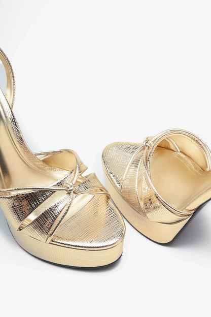 Bold Soul Gold Reptile Strappy Heeled Platform Sandals