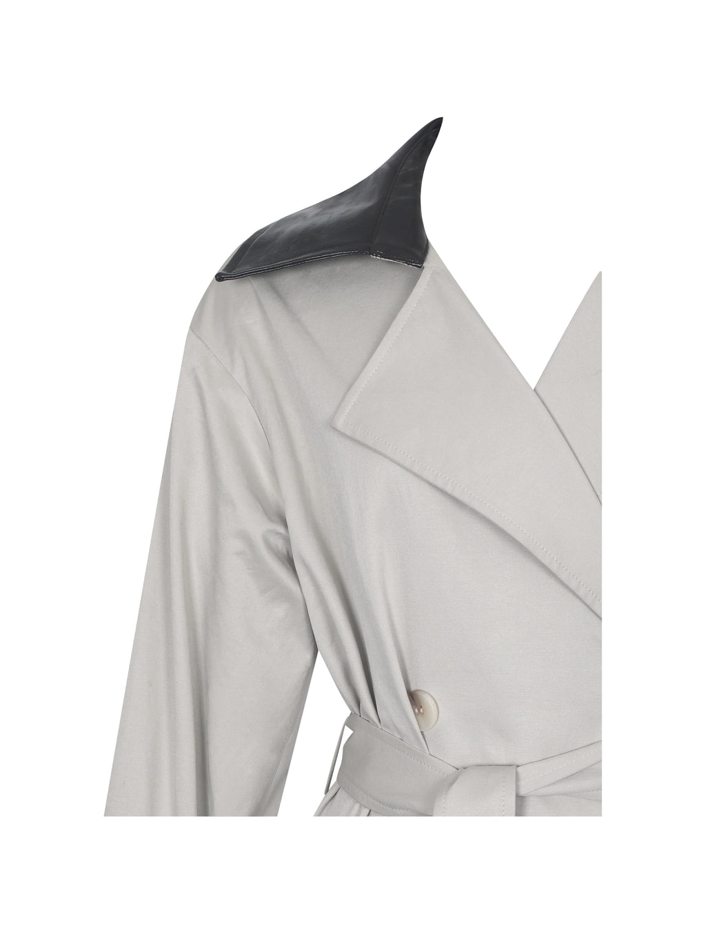 Umber Oyster Double Breasted Faux Leather Lapel Trench Coat