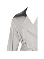 Umber Oyster Double Breasted Faux Leather Lapel Trench Coat