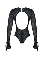 Ibera Black Animal Print Burnout Velvet Long Sleeve Bodysuit