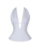 Quinzella Lavender Linen Plunging Halter Neck Top