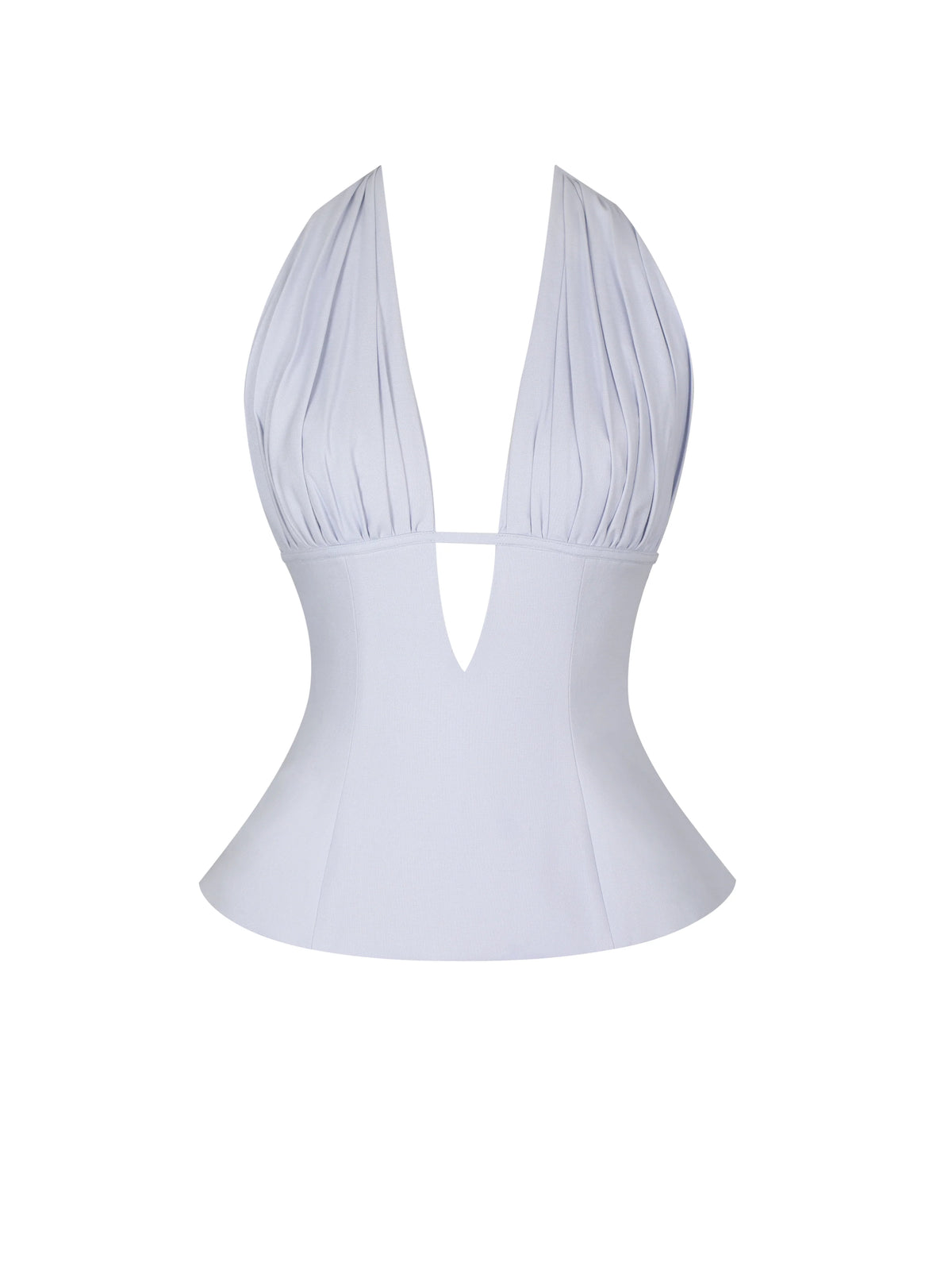 Quinzella Lavender Linen Plunging Halter Neck Top