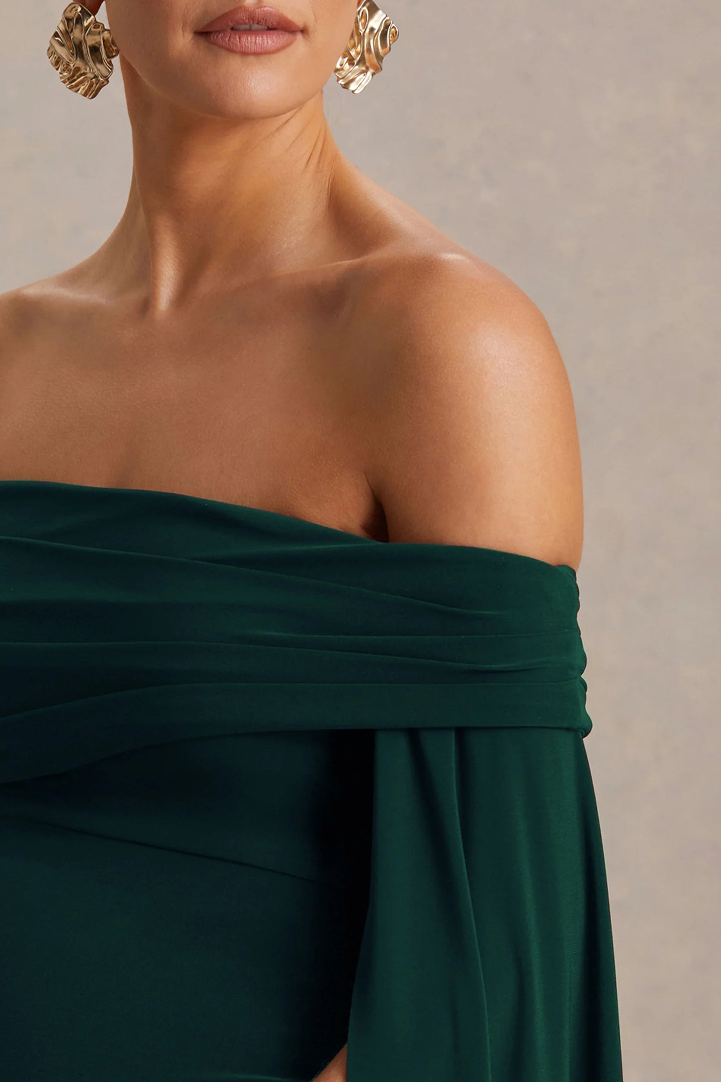 Aquila Bottle Green Bardot Maternity Maxi Dress With Draped Detail