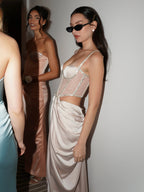 Cadence Champagne Satin Crystal Embellished Corset DressArchive Sale
