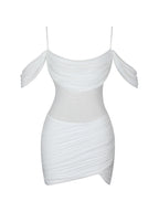 Umnia White Mesh Off Shoulder Drape Mini Dress