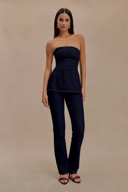 Madelyn Strapless Longline Denim Top Indigo Blue