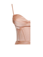 Elayna Blush Strappy Satin Corset High Slit Gown Archive Sale