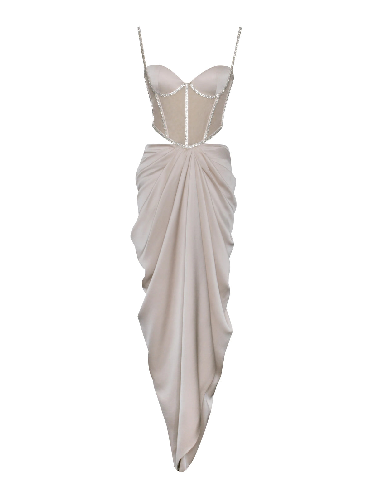 Cadence Champagne Satin Crystal Embellished Corset DressArchive Sale