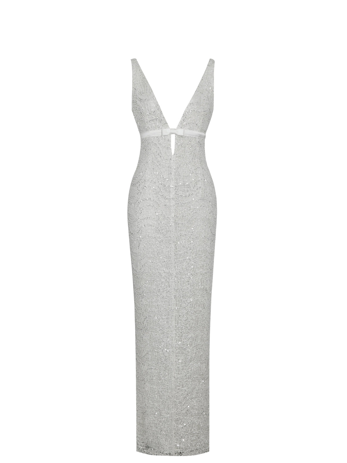 Adelaide White Beaded Sequin Net Bodycon Gown