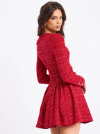 Tae Red Tweed Long Sleeve Drop Waist Mini Dress Archive Sale