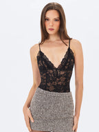 Venetia Black Lace Plunging Bodysuit