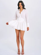 Jamila White Lyocell Embroidered Shirt Mini Dress
