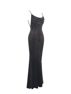 Veronique Brown Croc Embossed Velvet Cowl Neck Mermaid Maxi Dress