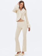 Adriana Cream Soft Leather Low Rise Boot Cut Pants