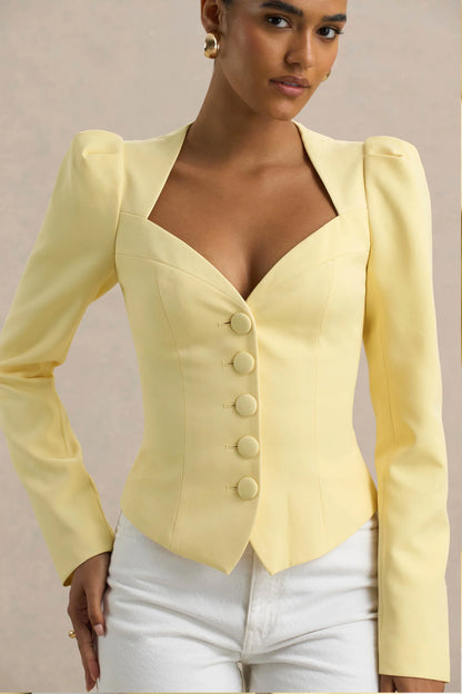 Olympia Lemon Sweetheart Neck Tailored Top