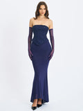 Orabelle Navy Beaded Peplum Mermaid Maxi Gown with Lace up Back