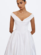 Unna White Satin Bardot Cowl Wedding Gown