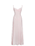 Mallory Baby Pink Stripe Jacquard High Slit Gown