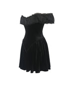 Daisha Black Lace Trimmed Off Shoulder Ruched Mini Dress
