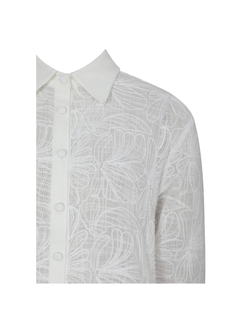Quintina White Embroidered Cotton Gauze Button Down Shirt