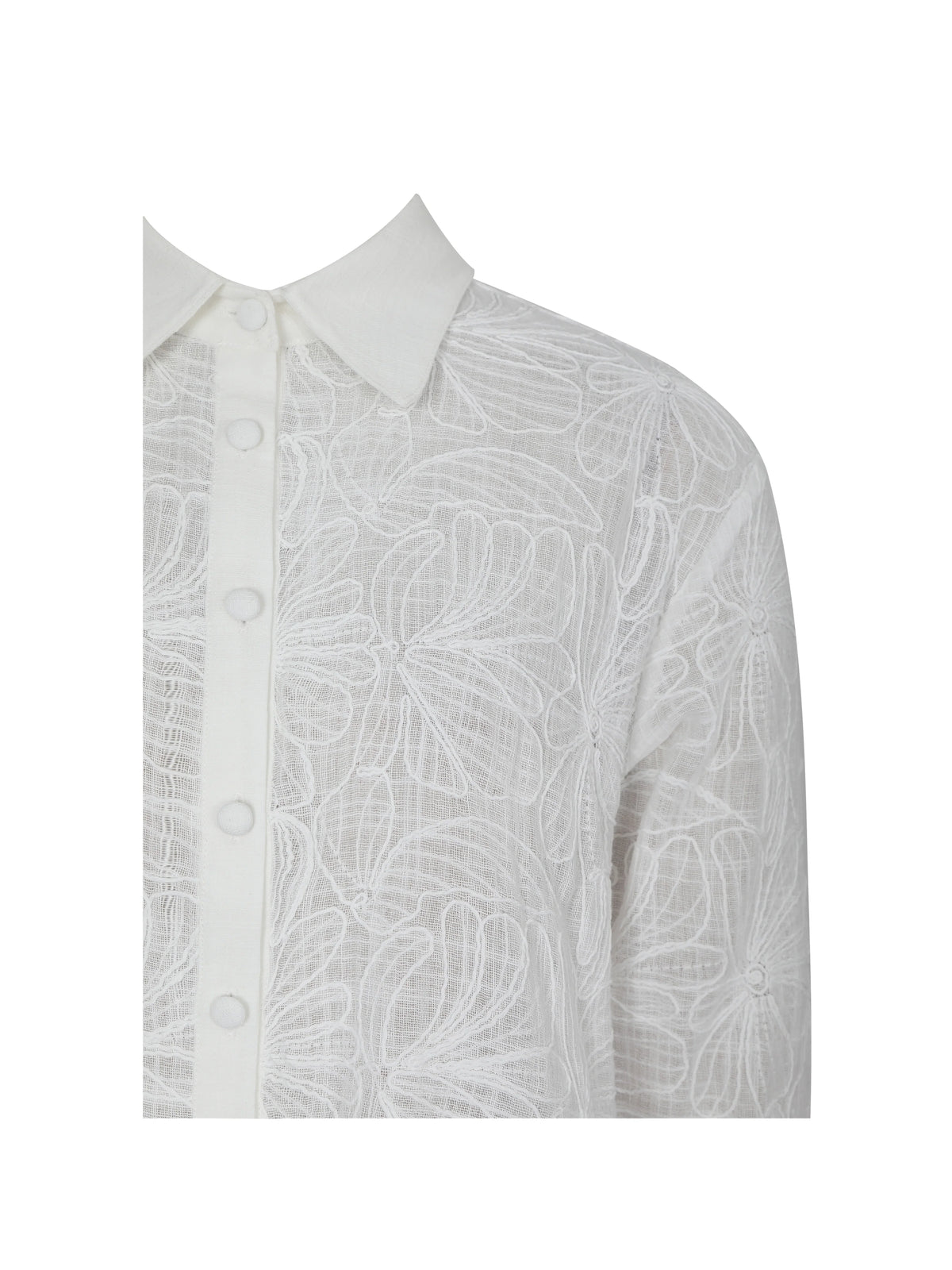 Quintina White Embroidered Cotton Gauze Button Down Shirt