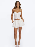 Waverly White Cotton Poplin Button Front Sweetheart Halter Top
