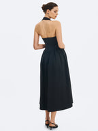 Delaney Black Lapel Halter Midi A Line Dress