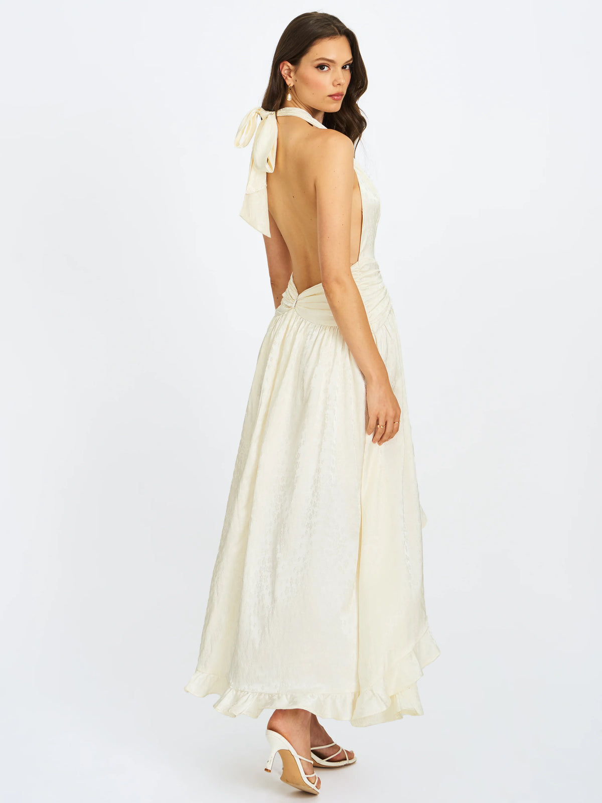 Nalani Floral Ivory Ruffled Halter Maxi Dress