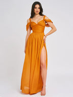 Jelani Layered Mesh High Slit Drape Maxi Dress