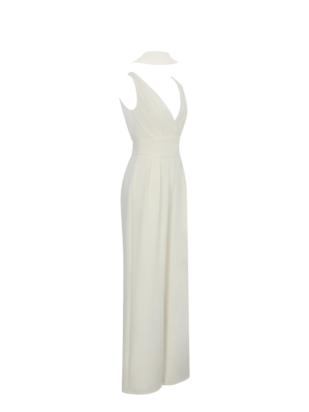 Harper Ivory Ruched V Neck Jumpsuit with Scarf