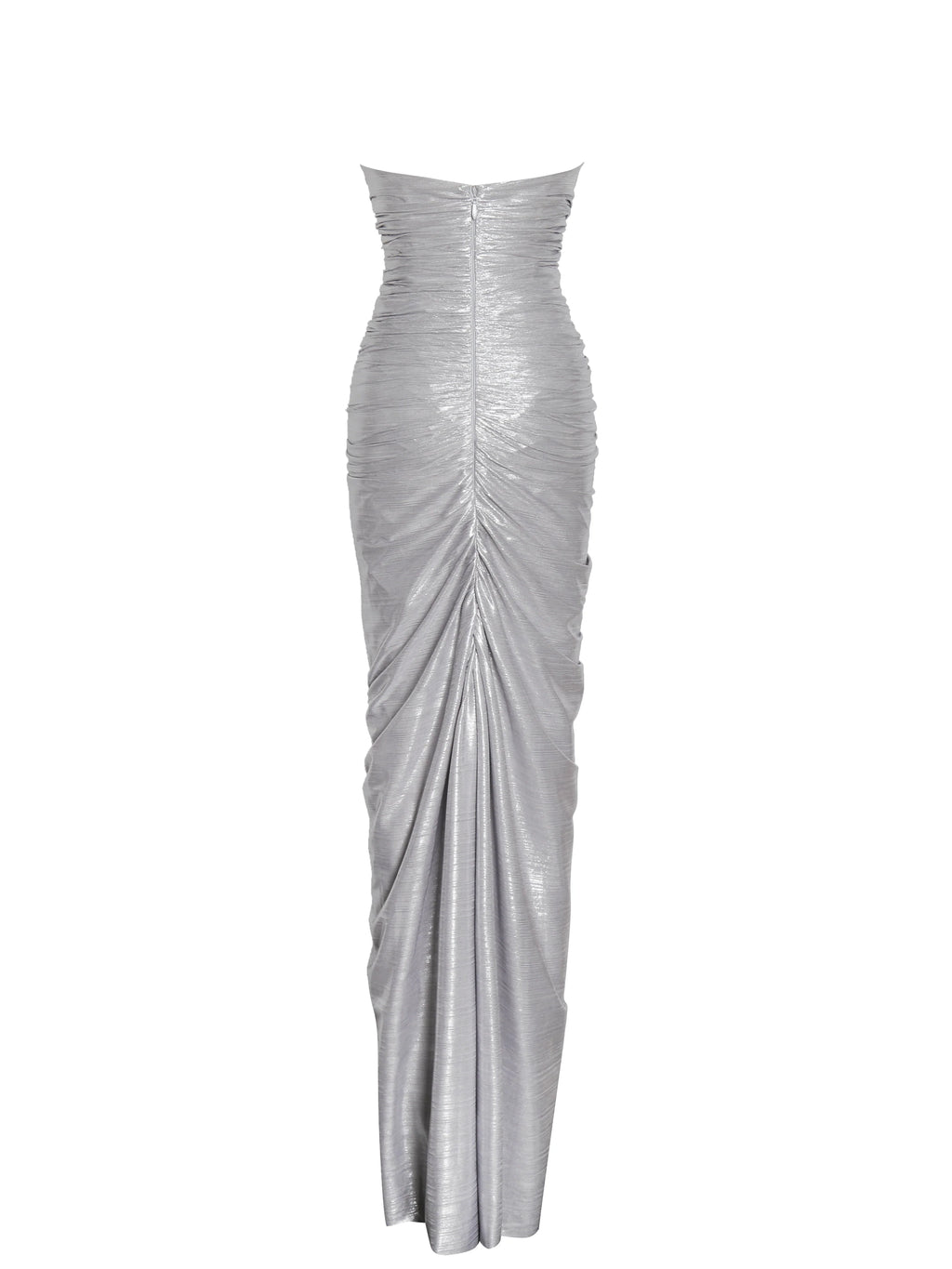 Sable Ruched Silver Glitter Mermaid Gown