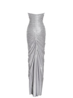 Sable Ruched Silver Glitter Mermaid Gown