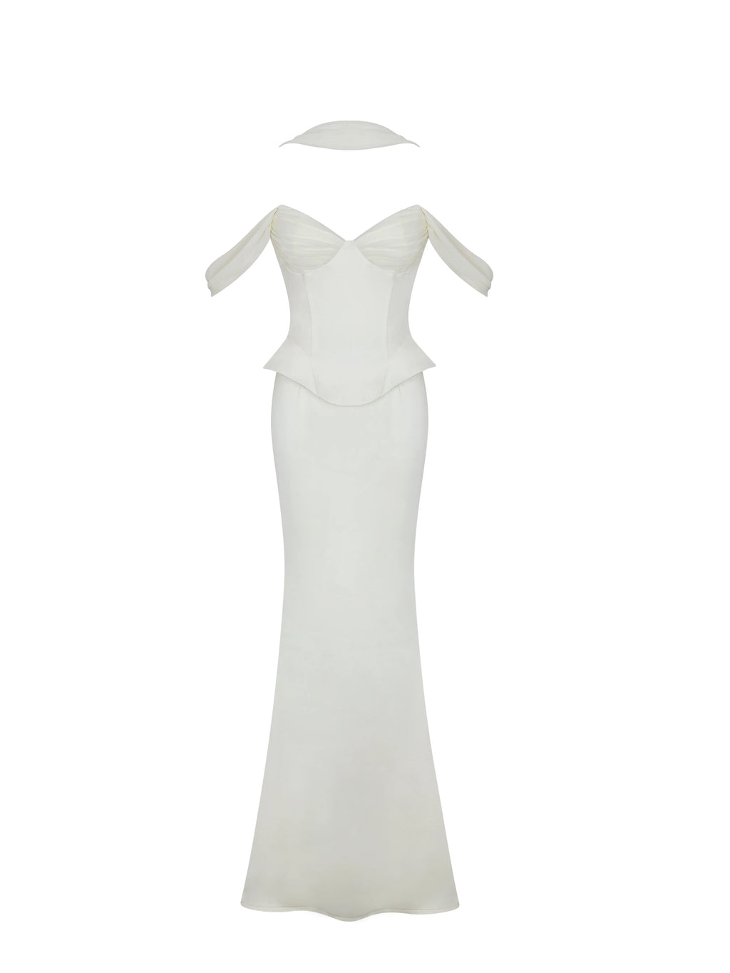 Jessalyn Ivory Sweetheart Peplum Mermaid Wedding Dress with Chiffon Scarf