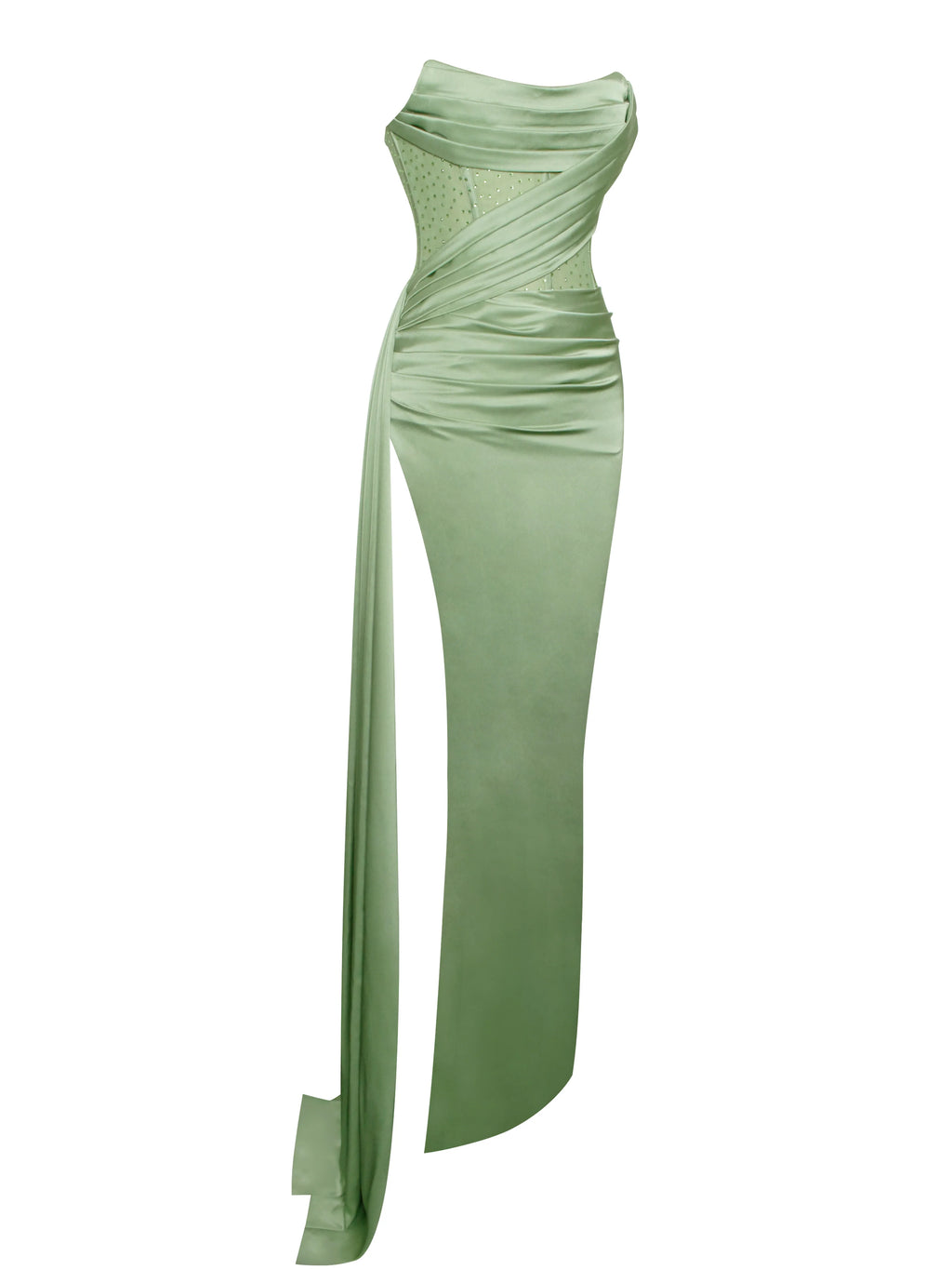 Holly Basil Crystallized Corset High Slit Satin Gown Archive Sale