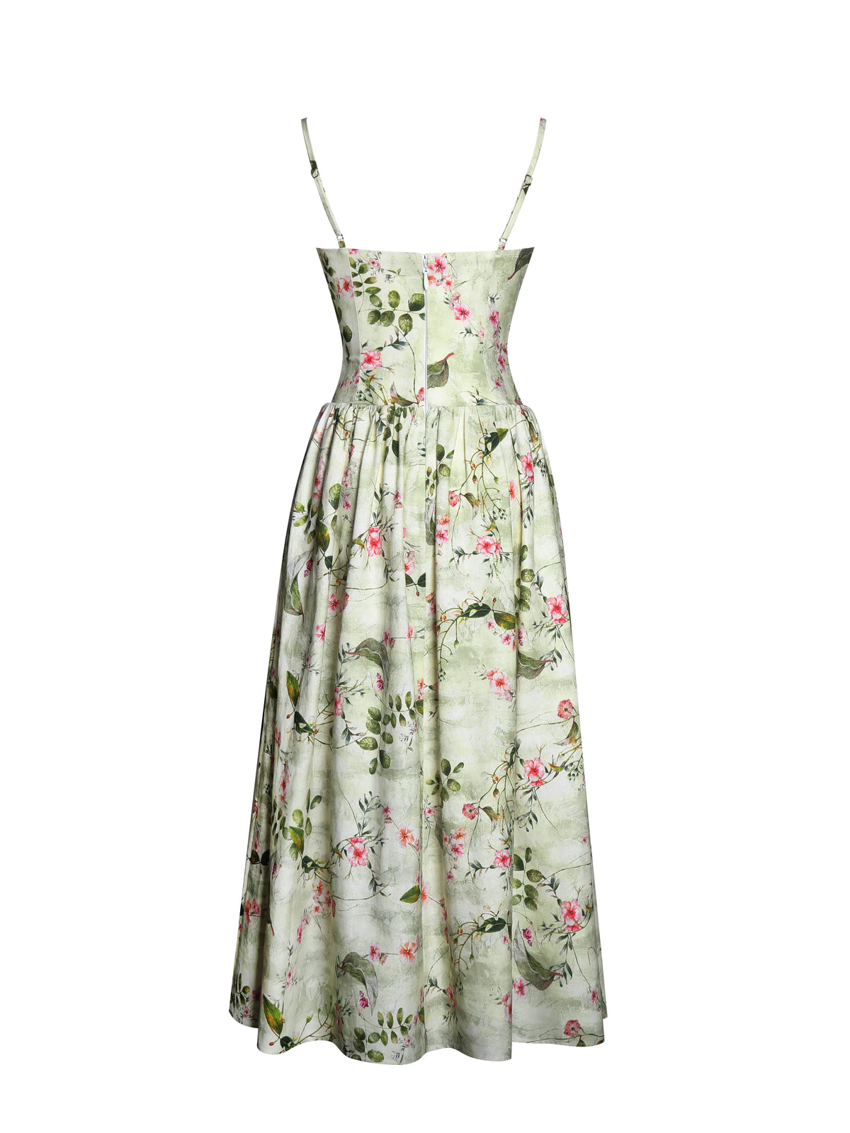 Jacinda Green Floral Print Linen Midi Dress