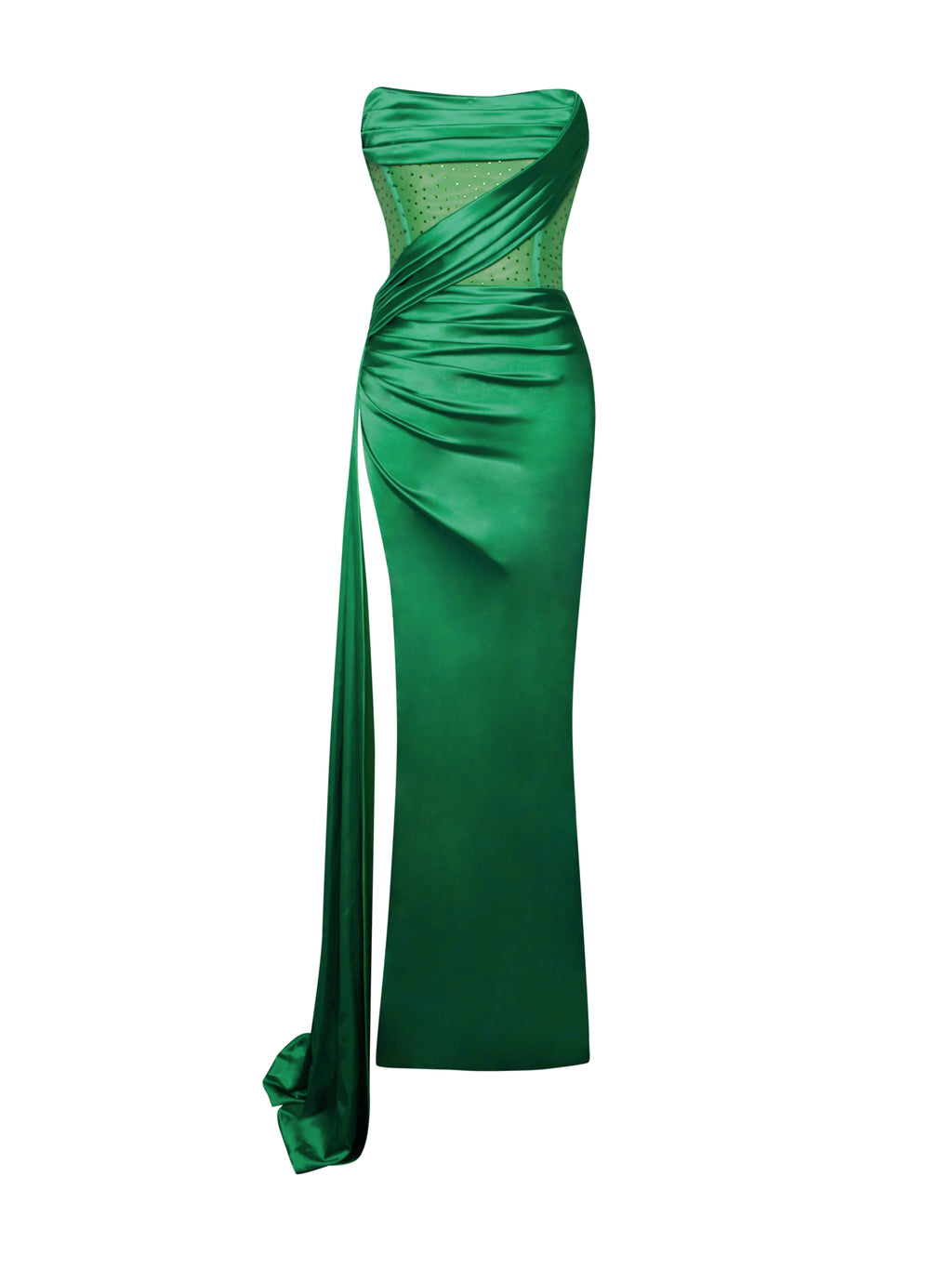 Holly Green Crystallized Corset High Slit Satin Gown Archive Sale