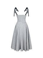Riley Black White Striped Linen Flared Midi Dress