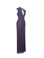Riona Violet Burnout Velvet Mesh Keyhole Maxi Dress