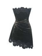 Vallory Deep Olive Crushed Velvet Asymmetrical Mini Dress