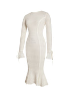 Pamina Beige Crochet Long Sleeve Midi Flare Mermaid Dress