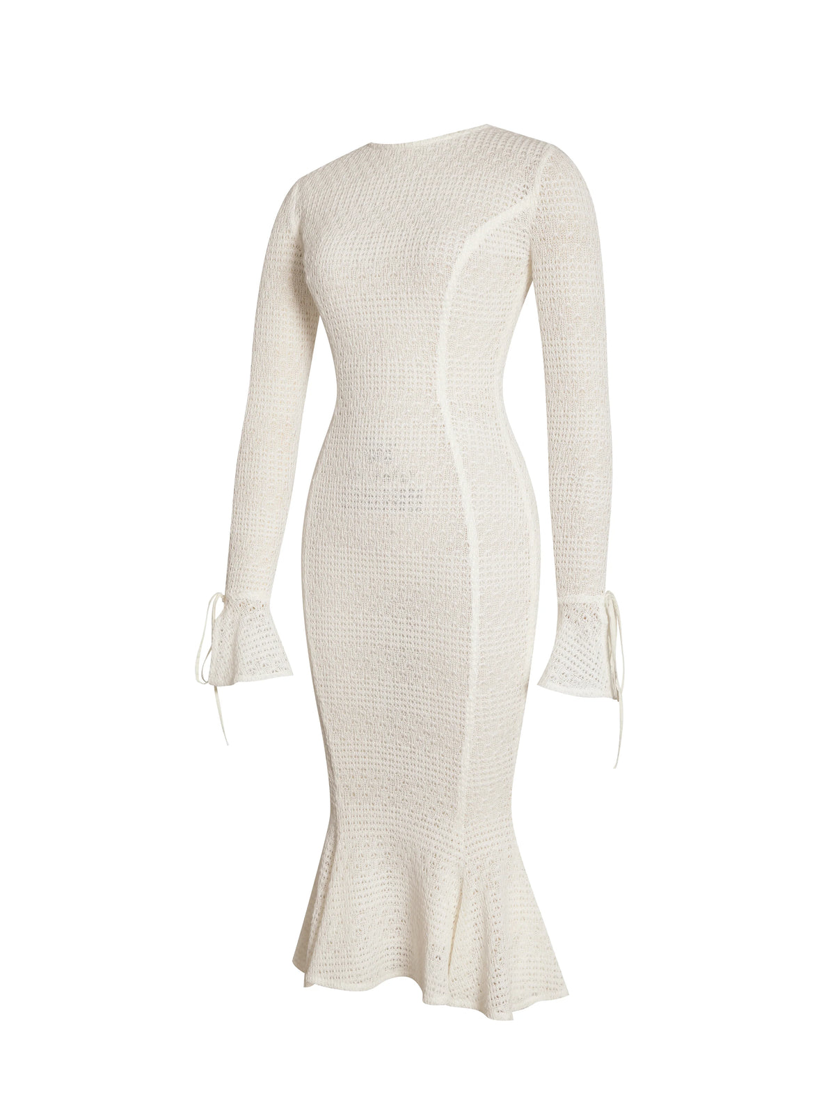 Pamina Beige Crochet Long Sleeve Midi Flare Mermaid Dress